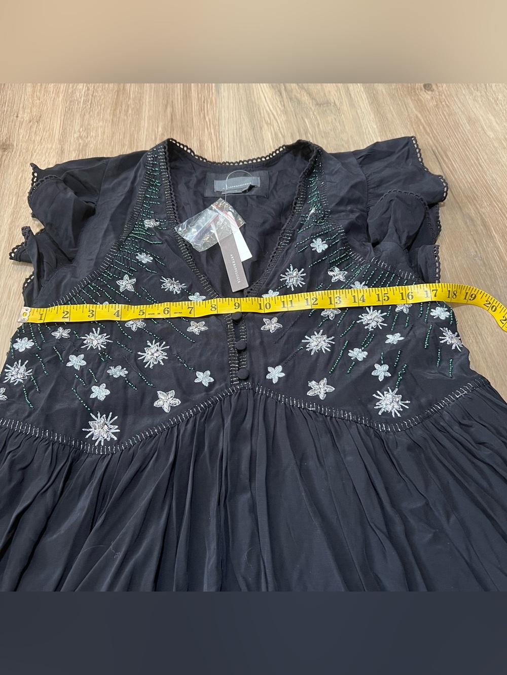 Anthropologie v neck sequin deco swing dress in black size medium - Picture 10 of 13